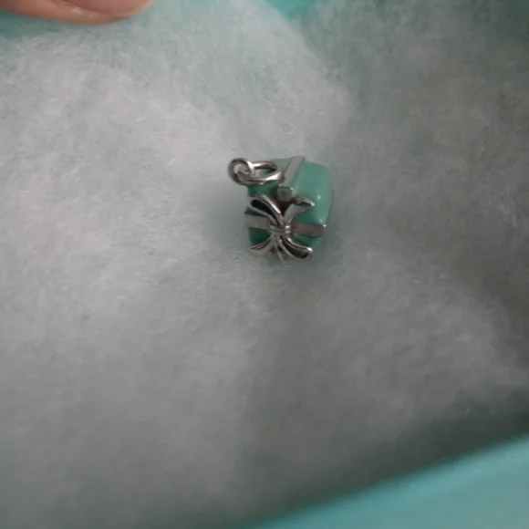 Tiffany Co Sterling Silver Blue Enamel Gift Box Chain Pendant